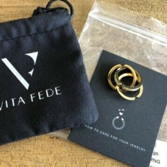🆕️ Vita Fede Cassio Rings Set of 3 Interlockig Gold Tone Pave' Crystals Size 5 - Picture 3 of 3